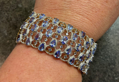 Tanzanite & Diamond gold & platinum overlay silver bangle with certificate