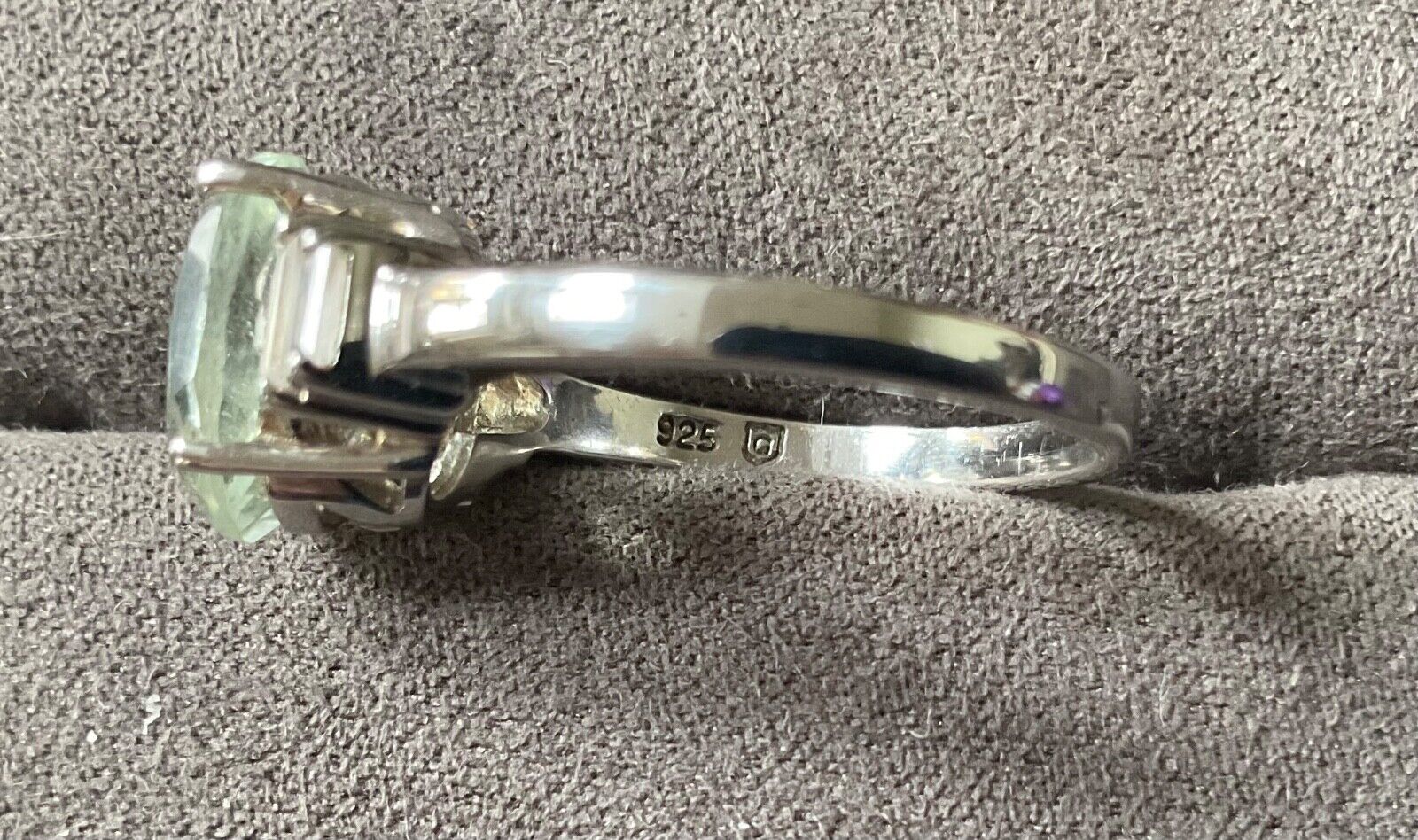925 Green Amethyst & Zircon oval and baguette cut ring P1/2 sterling silver