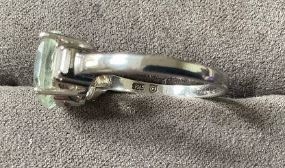 925 Green Amethyst & Zircon oval and baguette cut ring P1/2 sterling silver