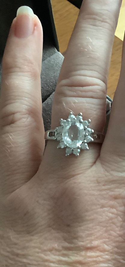 925 clear and peach gemstone cluster halo ring size R1/2 TGGC STERLING SILVER