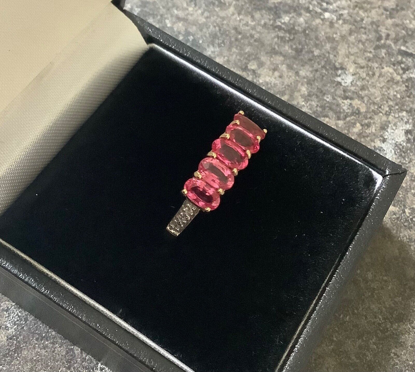 9ct pink spinel and zircon ring size N yellow gold hallmarked