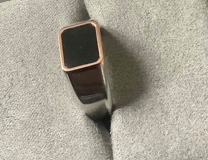 Clogau Black Onyx signet ring Unisex mens ladies Q silver & rose gold RRP £189