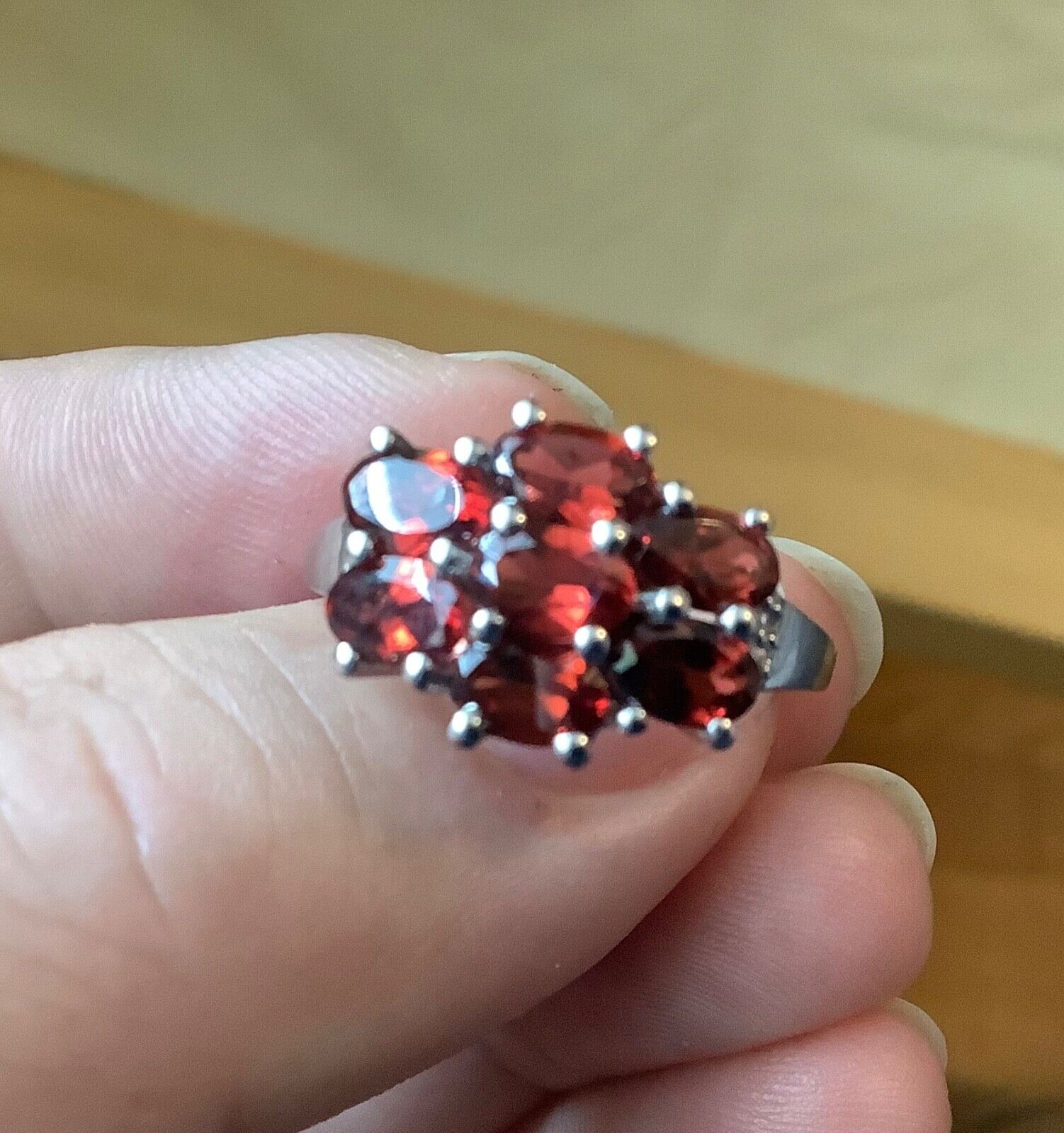 925 garnet and diamond silver cluster ring size R1/2