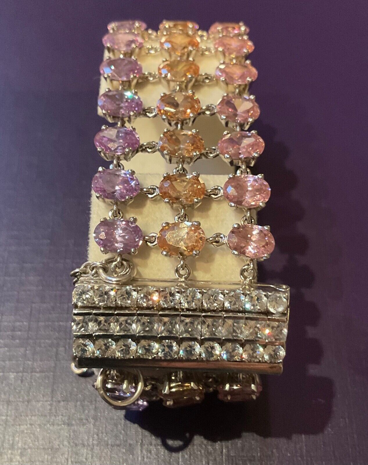 925 multicolour gemstone three row bracelet sterling silver hallmarked 18cm
