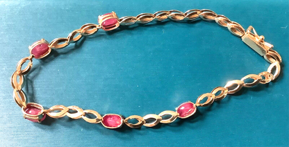 10K ruby eliptical link bracelet 17.5cm yellow gold QVC