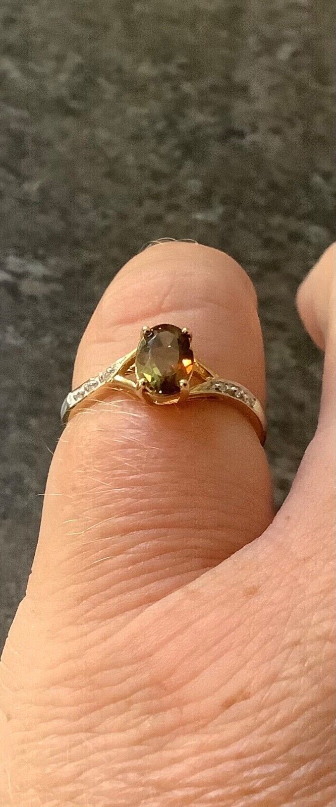 9ct Andalusite and diamond ring size N1/2 yellow gold hallmarked