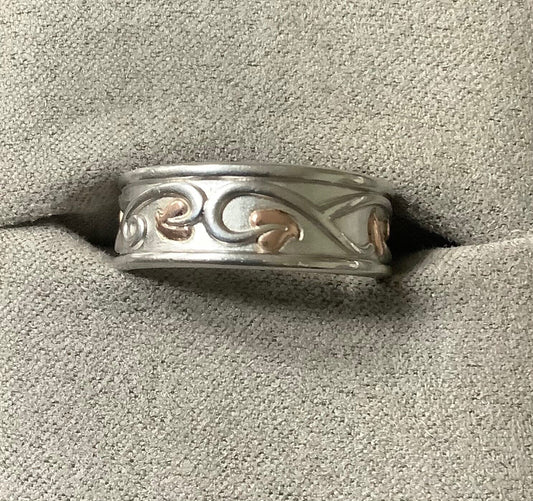 Clogau Tree of Life wide band ring size R silver and rose gold