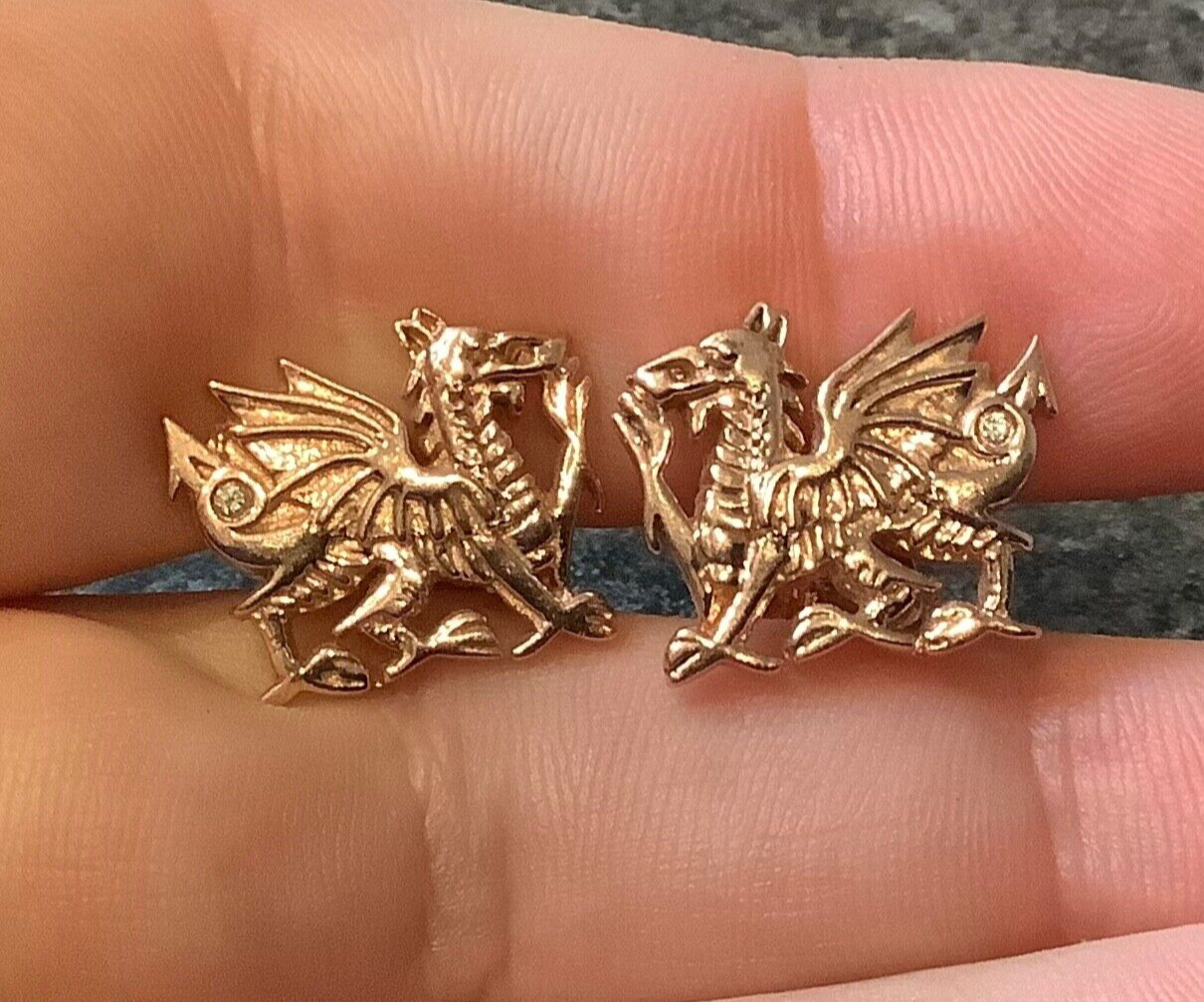 Clogau 9ct Diamond rose gold Welsh Dragon cufflinks vintage 10.6g