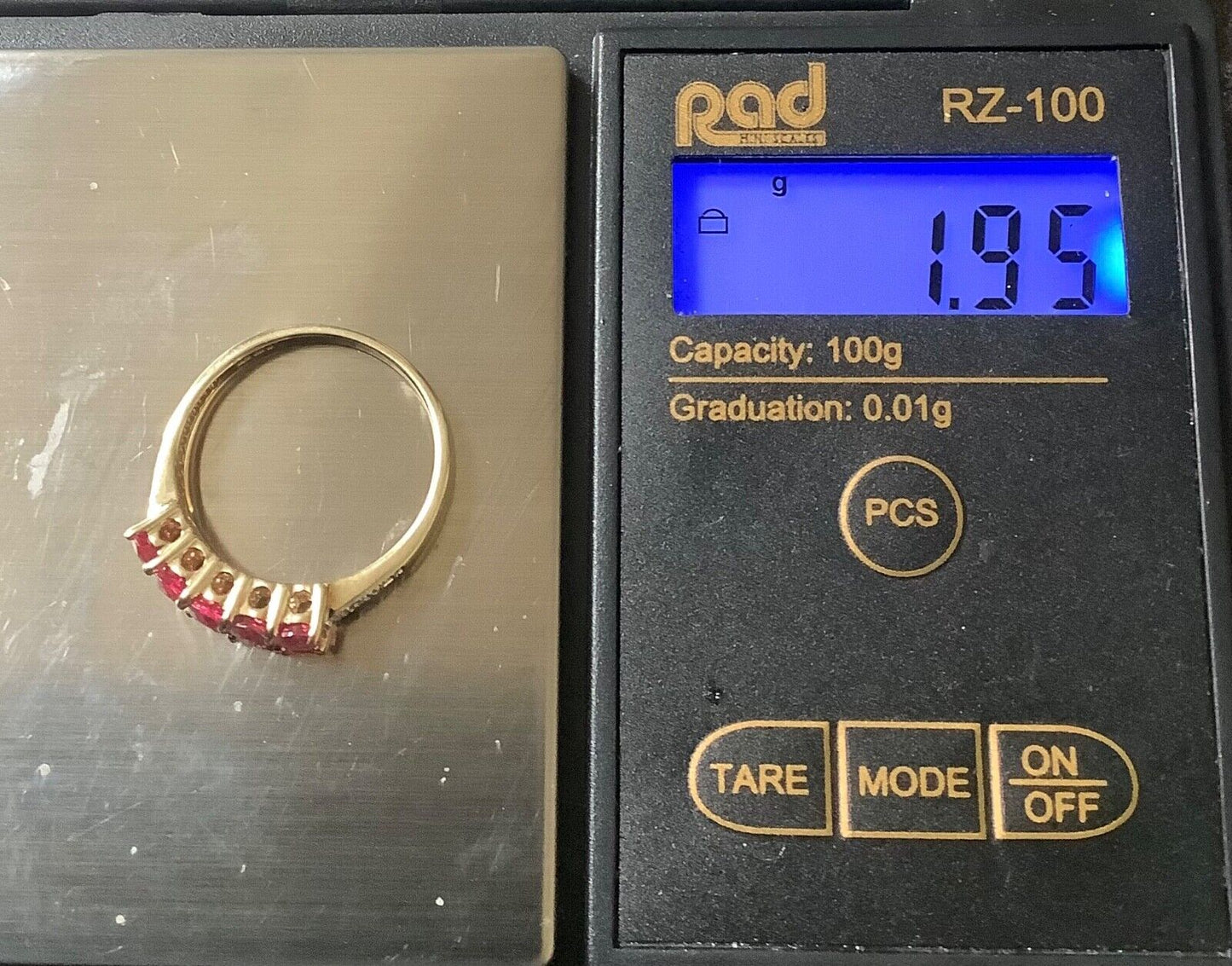 9ct pink spinel and zircon ring size N yellow gold hallmarked
