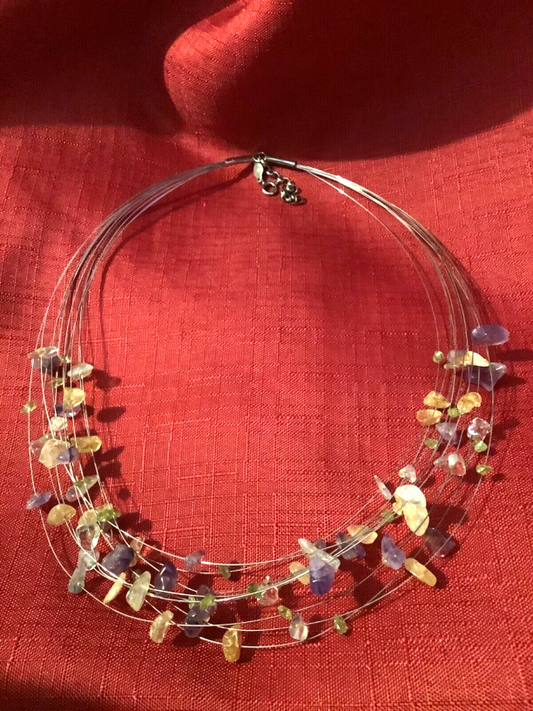 Sterling silver natural citrine amethyst topaz peridot 925 multi wire necklace