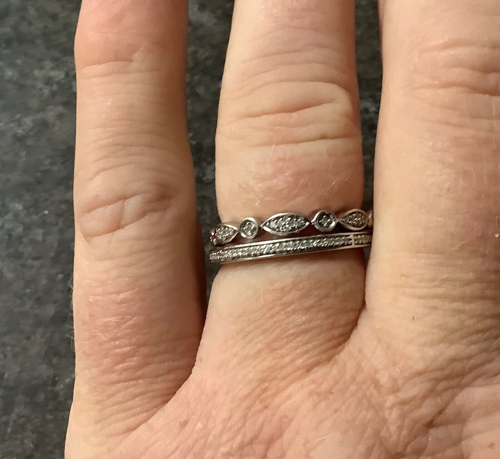 9ct white gold 0.15ct natural diamond 3 stacking rings size O1/2 - P RRP £699