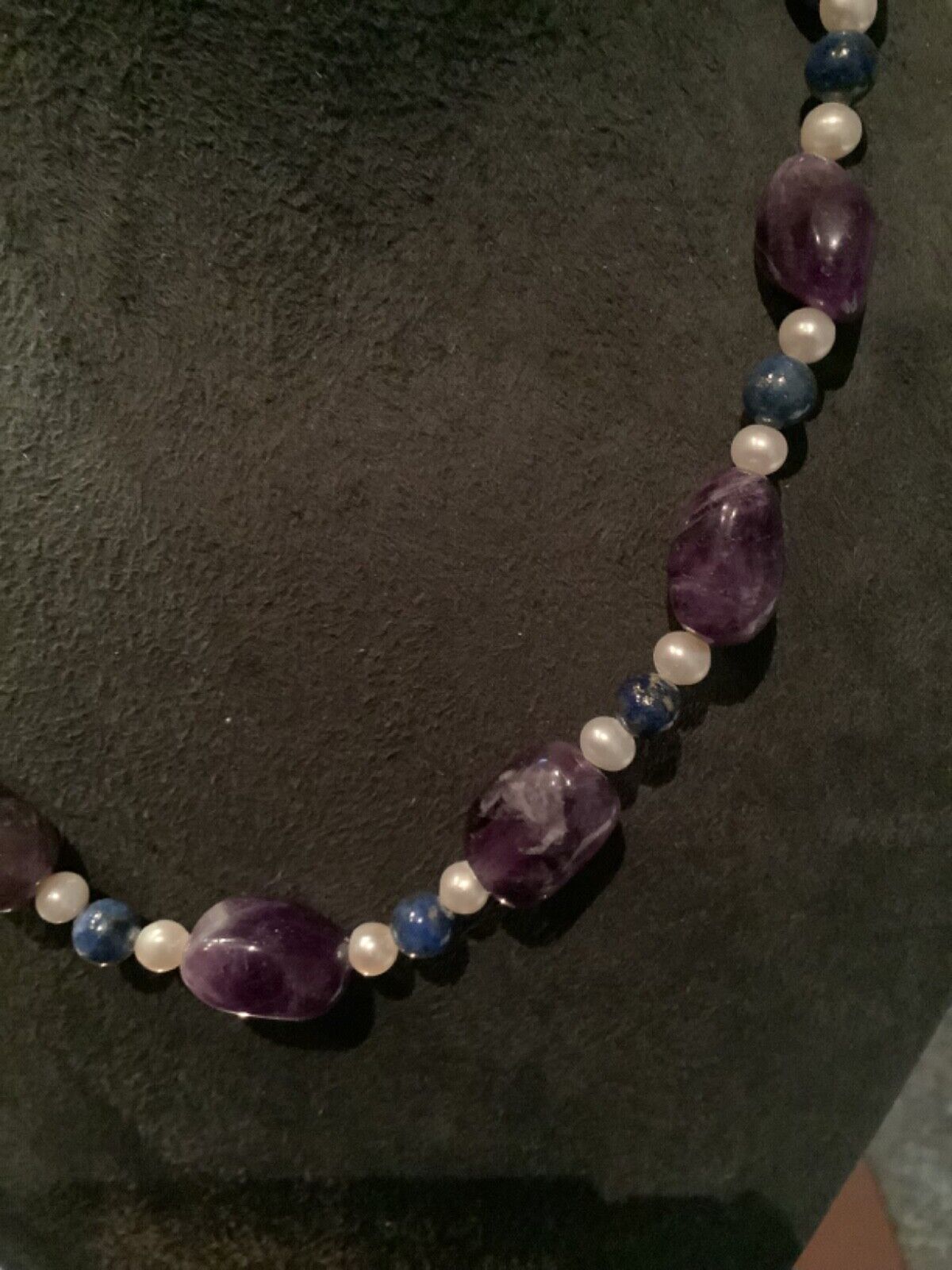 925 amethyst lapis lazuli and pearl bead necklace silver 18"
