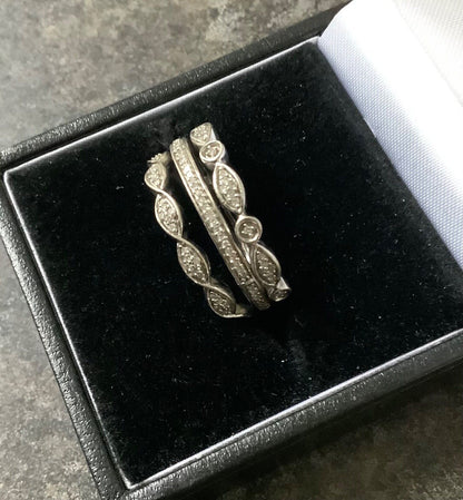 9ct white gold 0.15ct natural diamond 3 stacking rings size O1/2 - P RRP £699