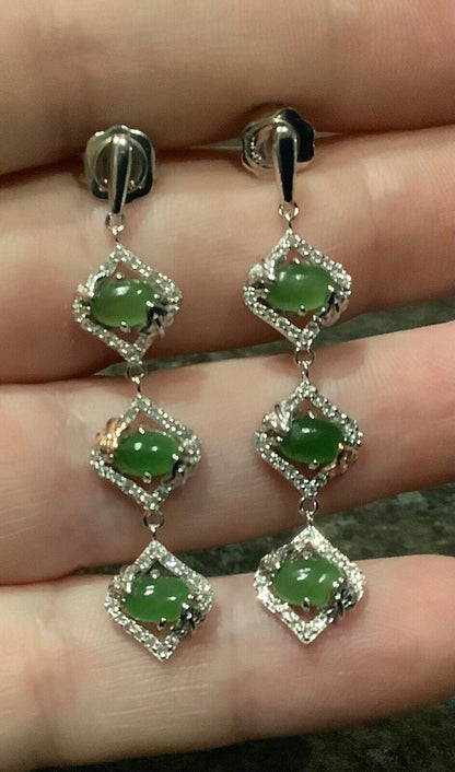 Clogau green jasper Ivy Leaves white topaz earrings silver rose gold RRP £330