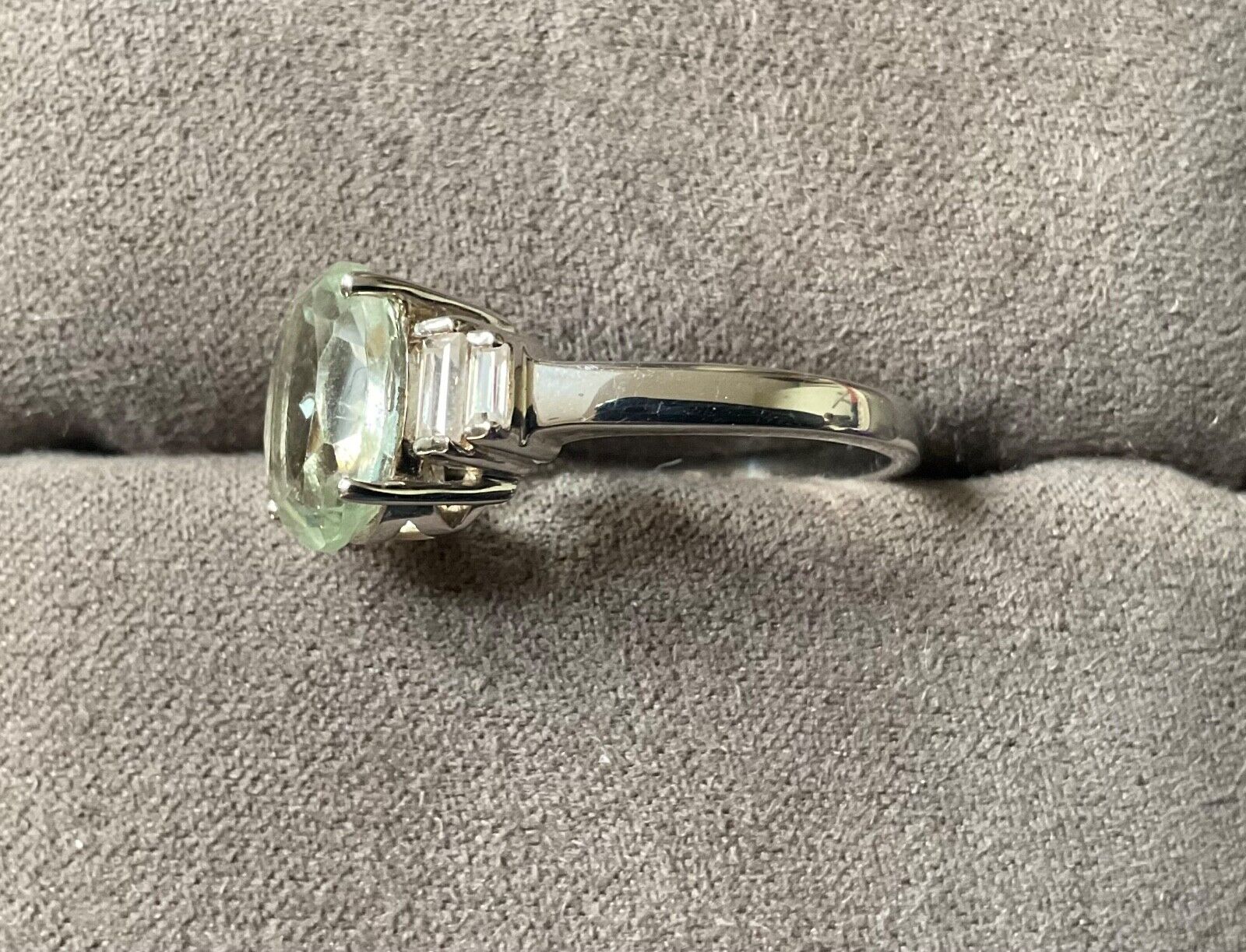 925 Green Amethyst & Zircon oval and baguette cut ring P1/2 sterling silver