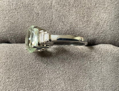 925 Green Amethyst & Zircon oval and baguette cut ring P1/2 sterling silver