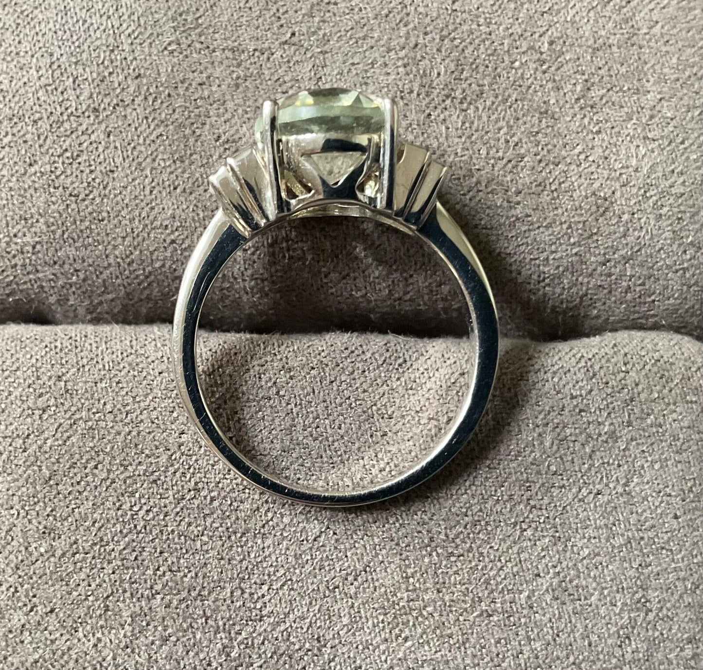 925 Green Amethyst & Zircon oval and baguette cut ring P1/2 sterling silver