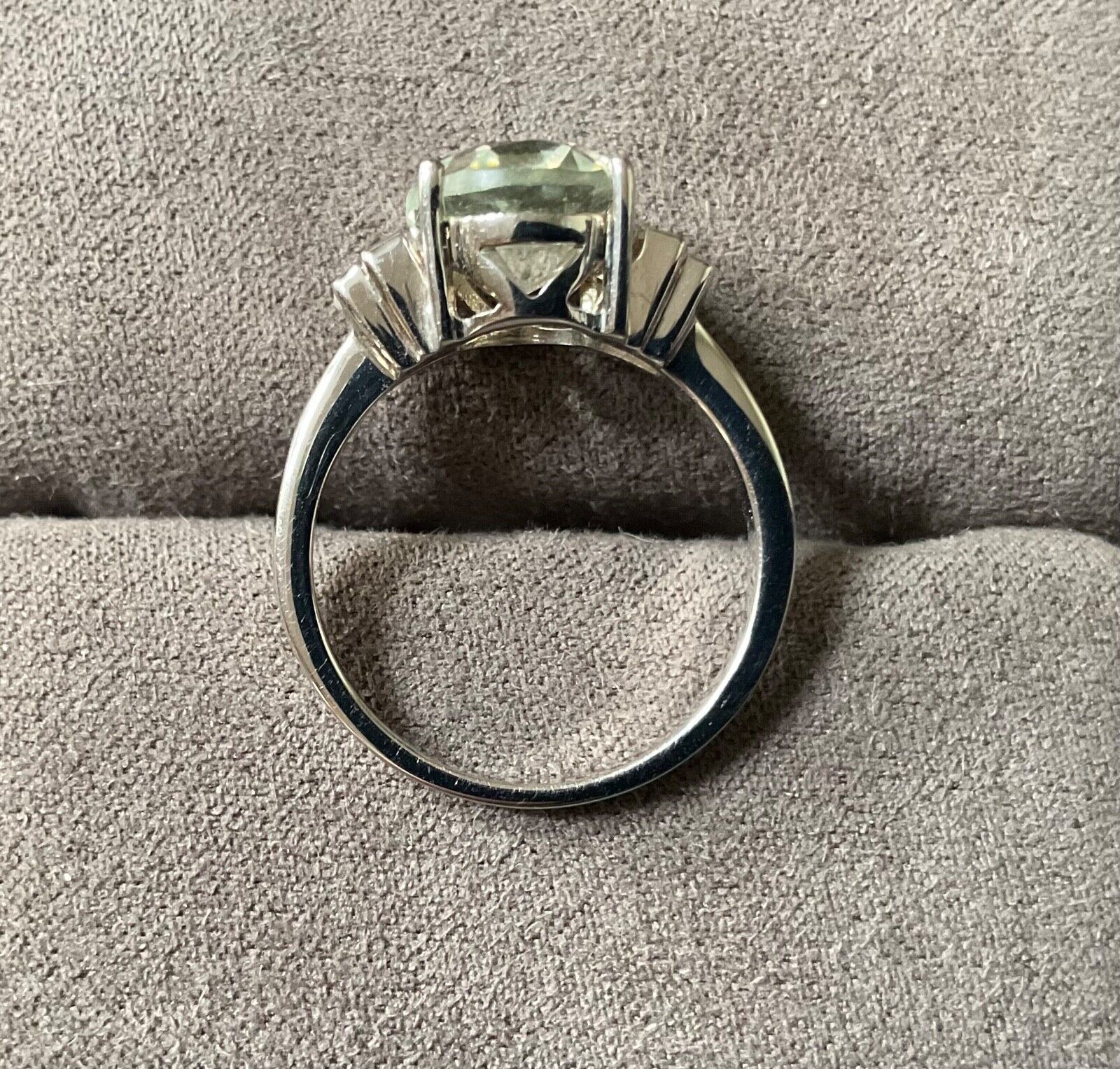 925 Green Amethyst & Zircon oval and baguette cut ring P1/2 sterling silver