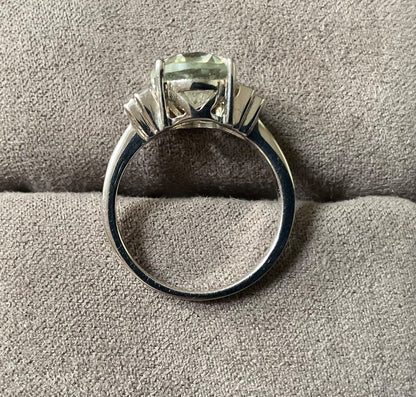 925 Green Amethyst & Zircon oval and baguette cut ring P1/2 sterling silver