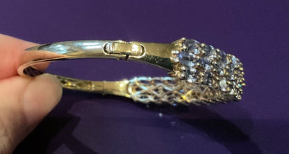 Tanzanite triple row gold overlay silver bangle bracelet TJC 925