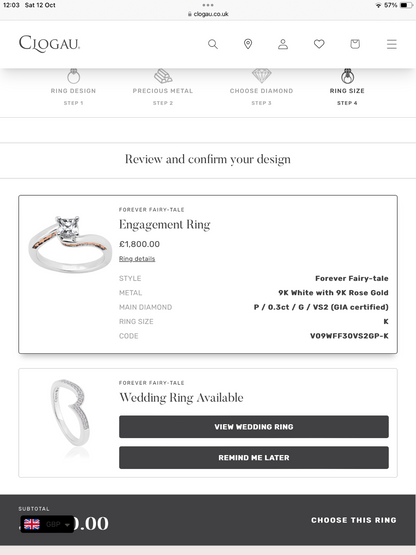 Clogau 9ct Diamond Fairy-Tale 0.31ct engagement ring K white rose gold RRP £1800