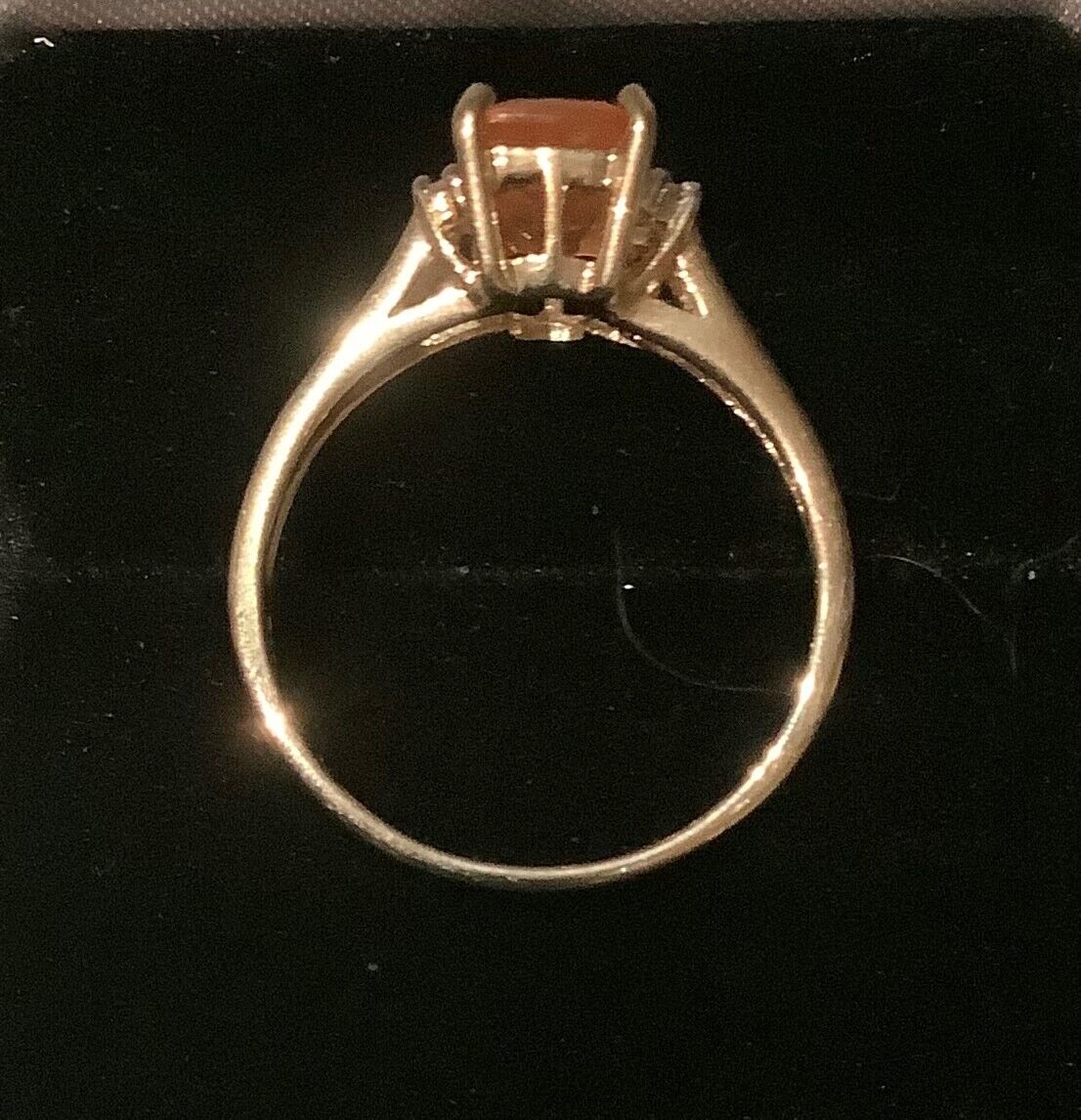 9ct pale orange gemstone ring with diamonds size N1/2 yellow gold