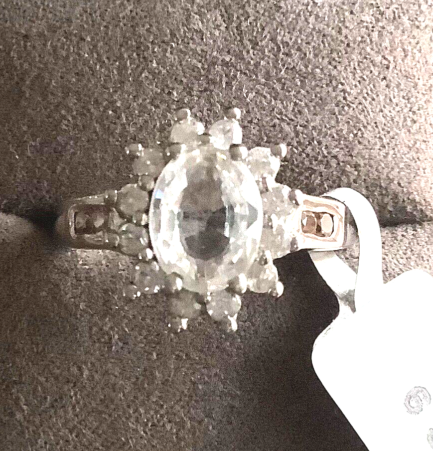 925 clear and peach gemstone cluster halo ring size R1/2 TGGC STERLING SILVER