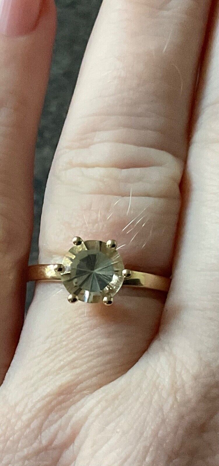 Green Amethyst gold overlay silver fancy cut solitare ring size P1/2 925