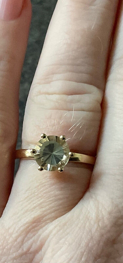 Green Amethyst gold overlay silver fancy cut solitare ring size P1/2 925