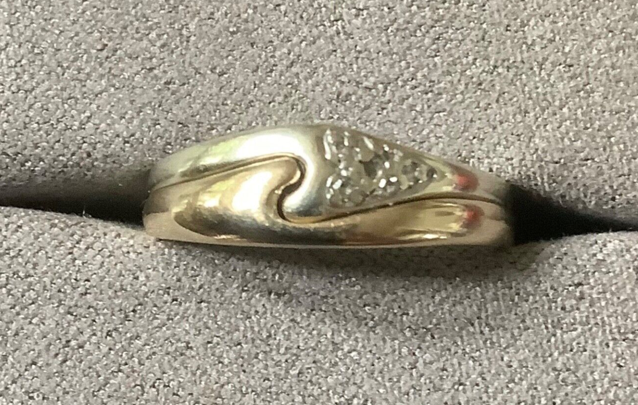 9ct interlinked yellow and white gold rings with diamonds size L1/2-M 2 rings