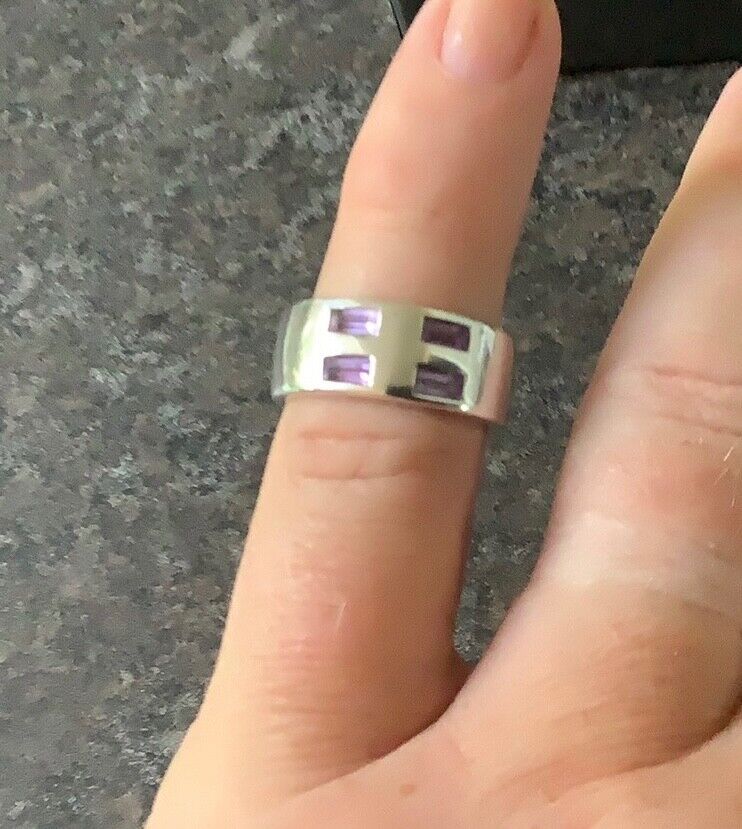 925 silver amethyst baguette cut natural ring size K1/2 7mm wide