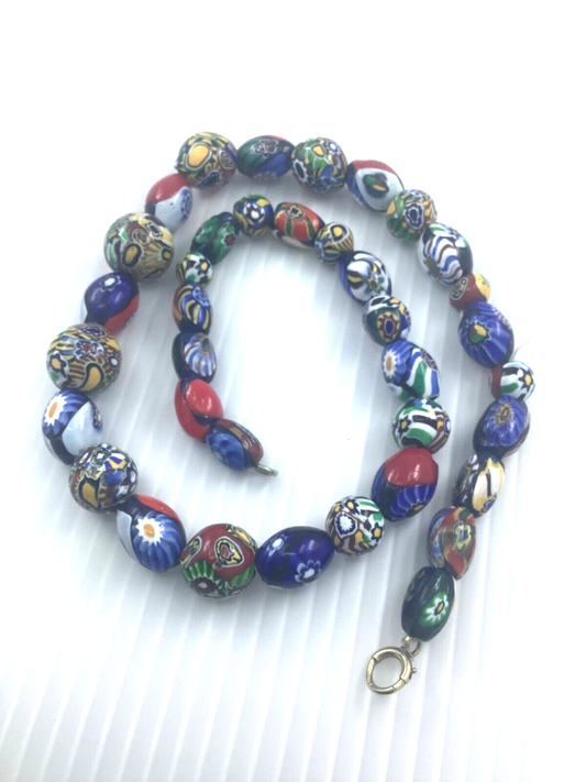 venetian millefiori glass bead necklace 17" 63g Read description!