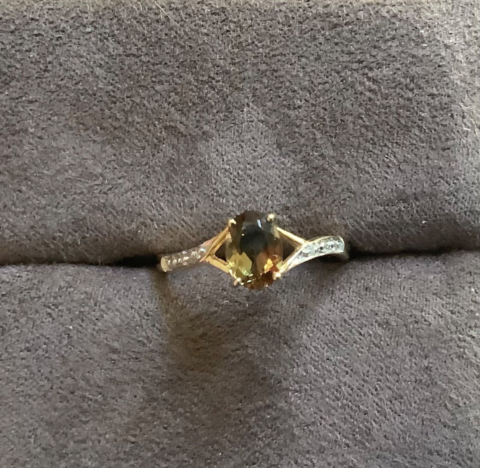 9ct Andalusite and diamond ring size N1/2 yellow gold hallmarked