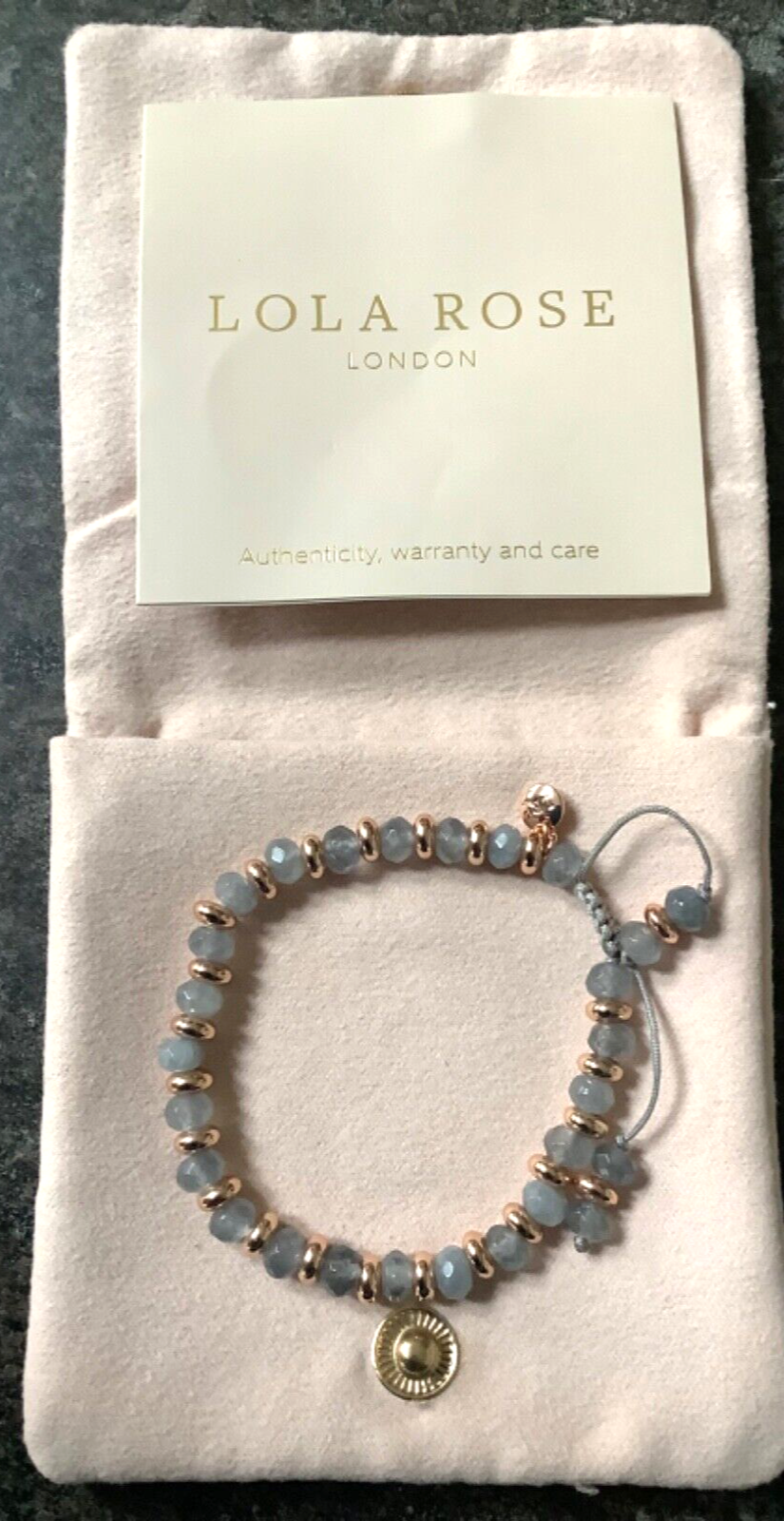 Lola Rose faceted grey bead semi-precious gemstone adjustable bracelet rose gold