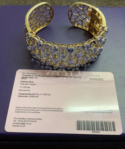 Tanzanite & Diamond gold & platinum overlay silver bangle with certificate