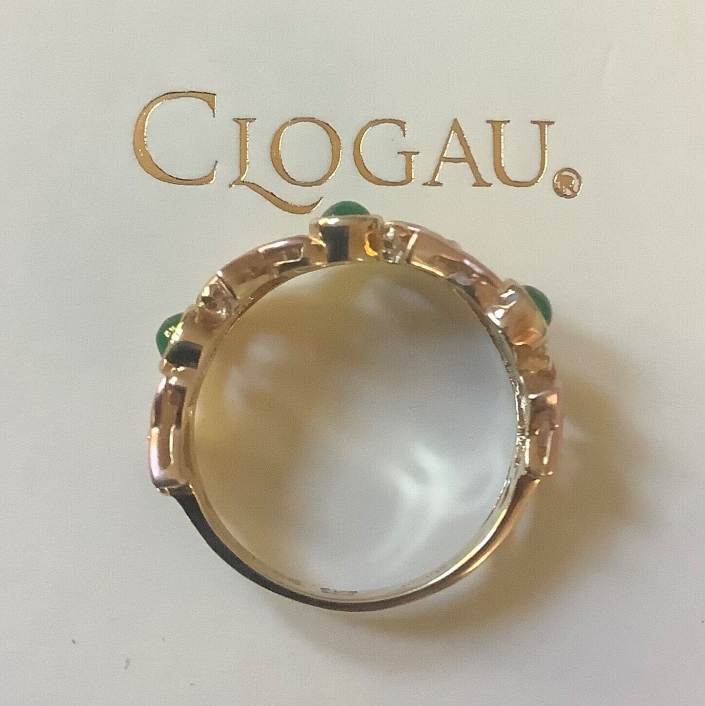 Clogau 9ct Emerald cabochon Lady of Caerphilly ivy ring N yellow & rose gold