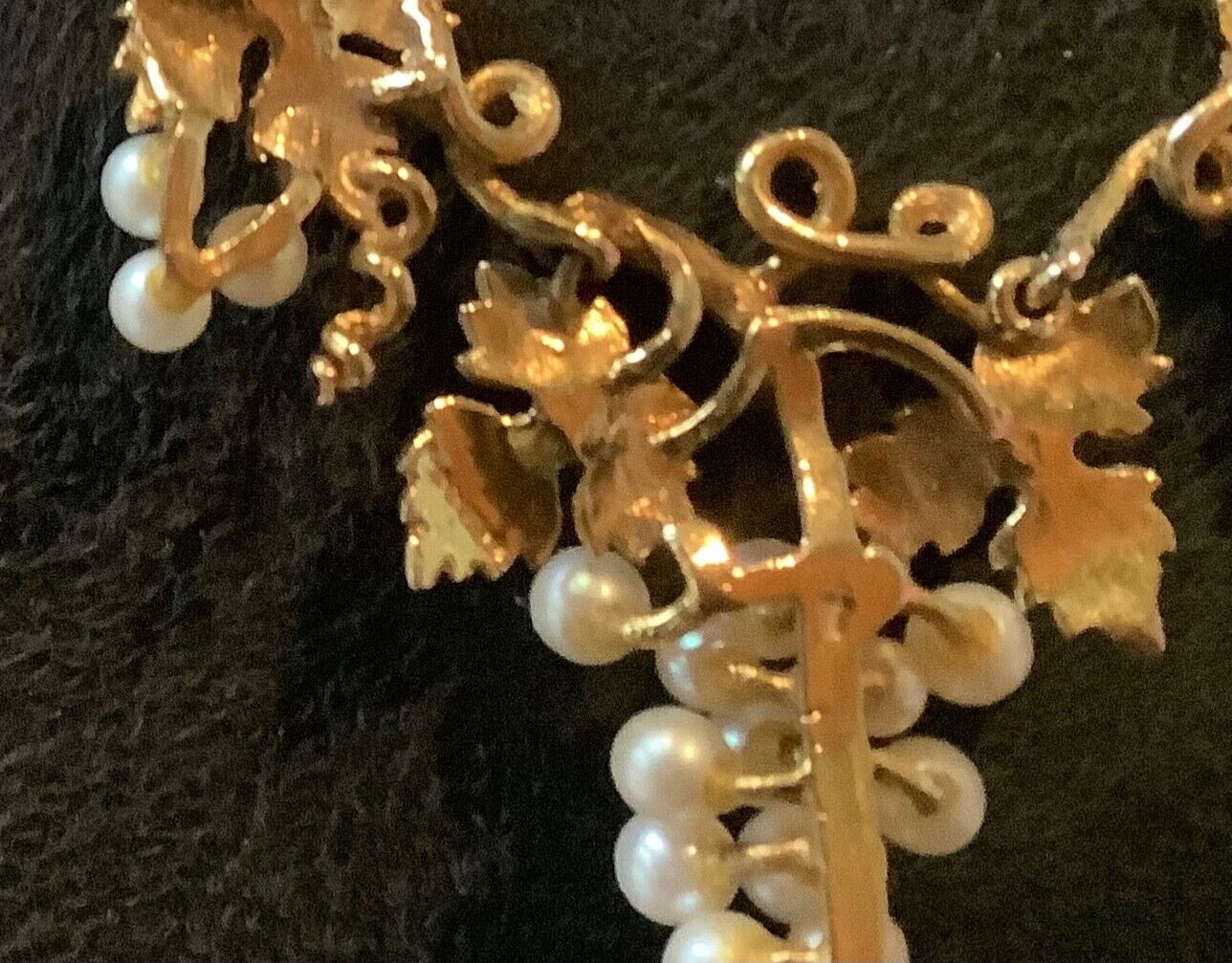 9ct cultured pearl grapevine necklace 16.5" yellow gold vintage ? antique?