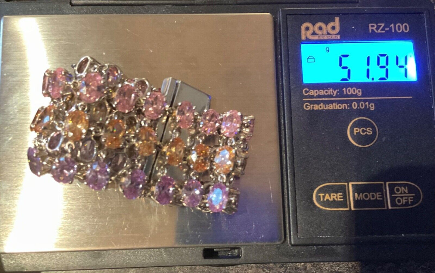 925 multicolour gemstone three row bracelet sterling silver hallmarked 18cm