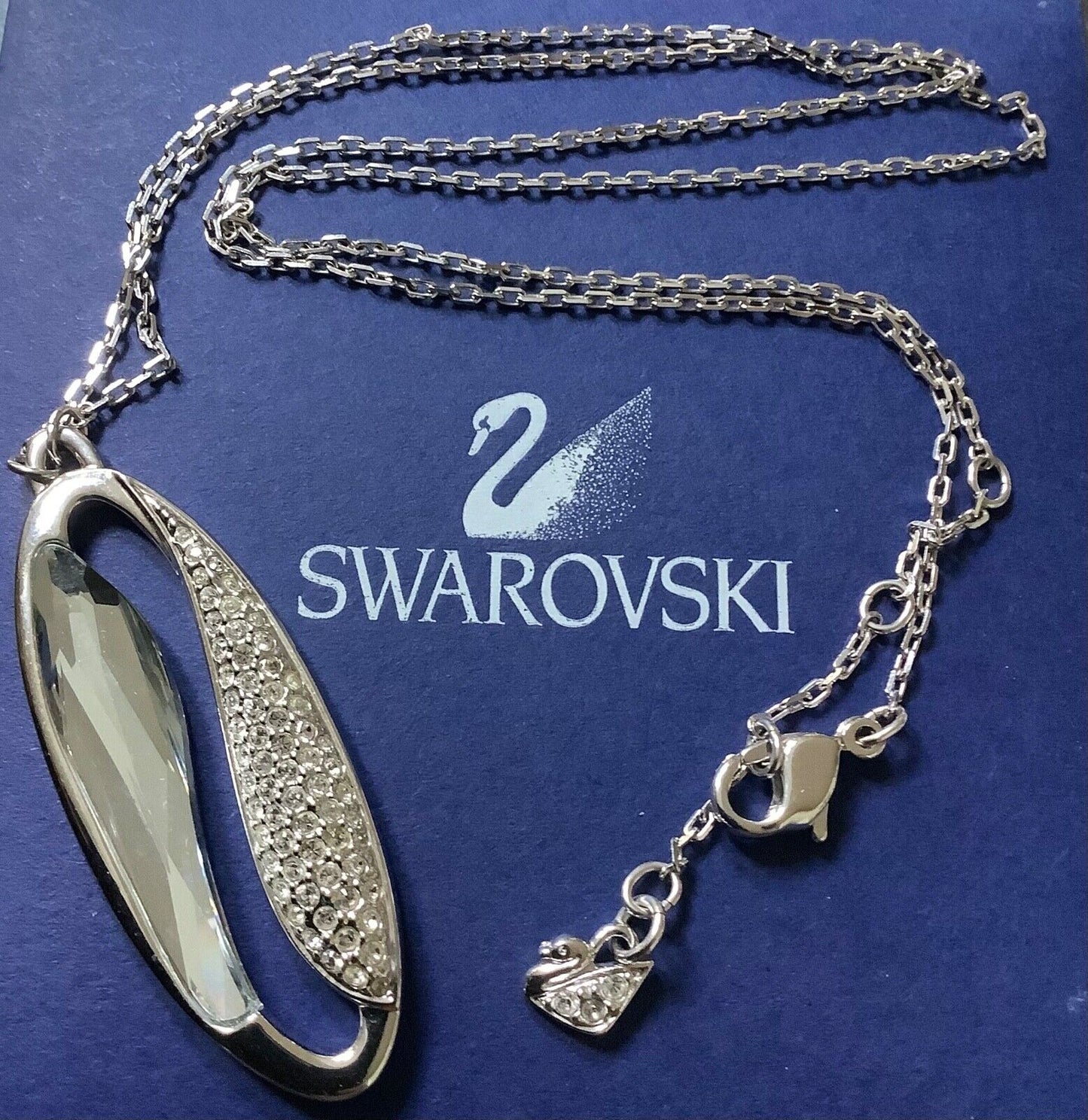 Swarovski crystal clear stone large oval pendant necklace