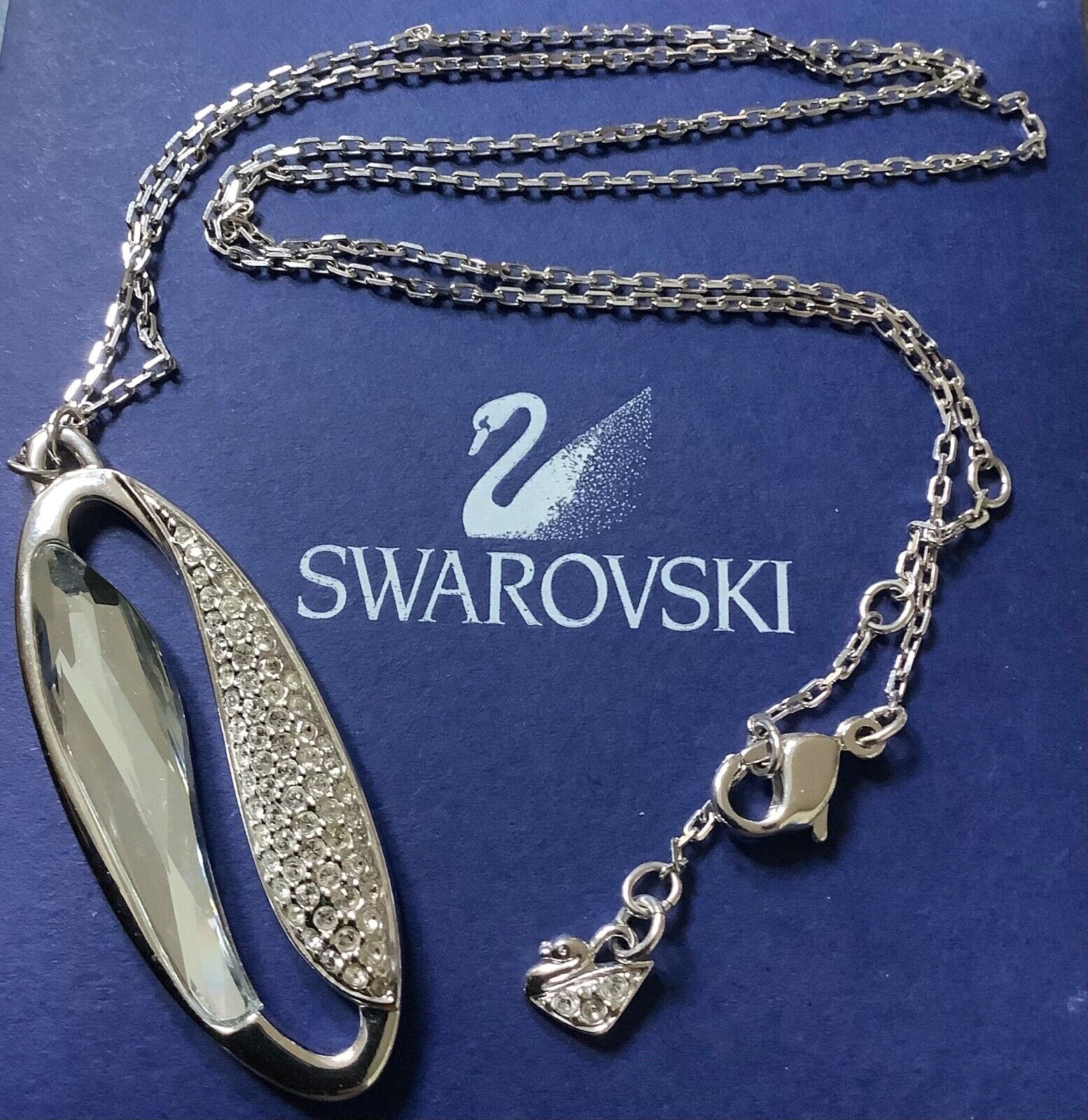 Swarovski crystal clear stone large oval pendant necklace
