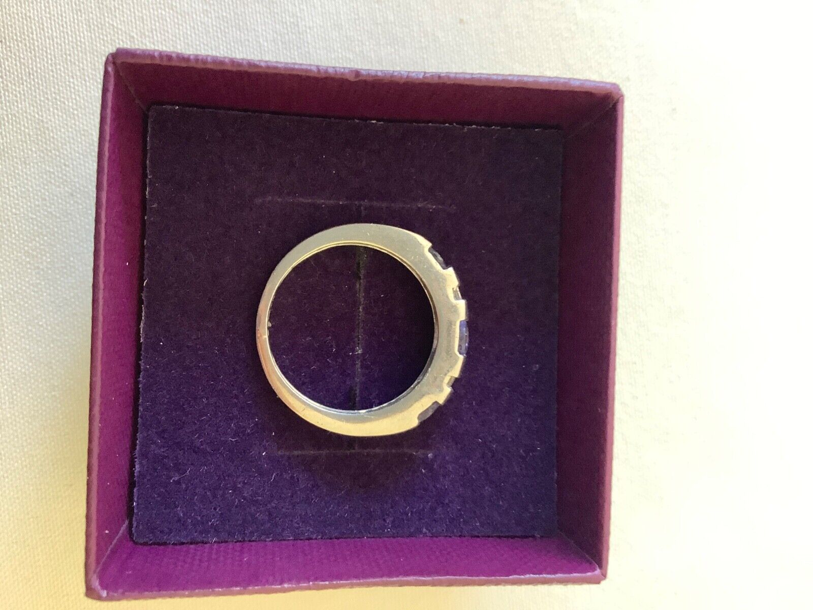 9ct Tanzanite and natural baguette diamond white gold band ring size L