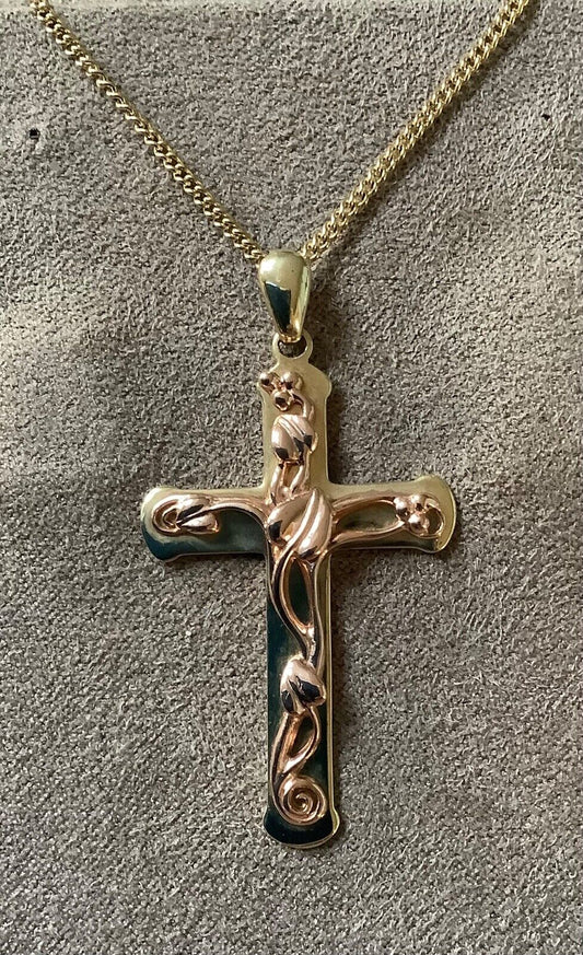 Clogau 9ct Tree of Life cross pendant necklace 18" yellow and rose gold
