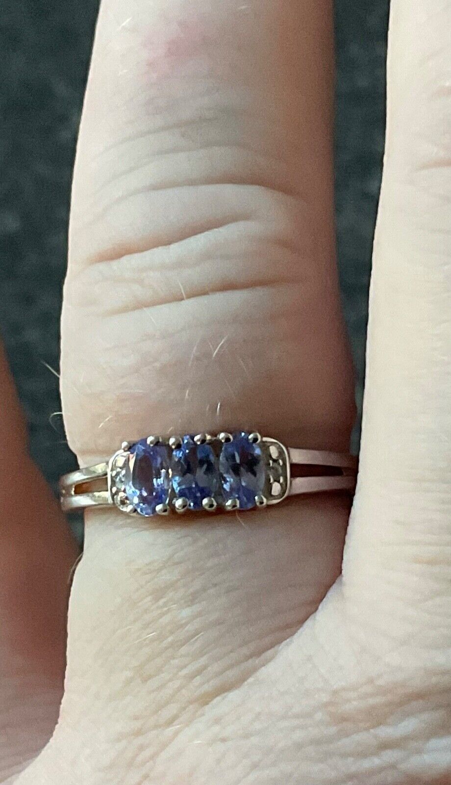 925 Tanzanite and Diamond trilogy ring size P1/2-Q sterling silver