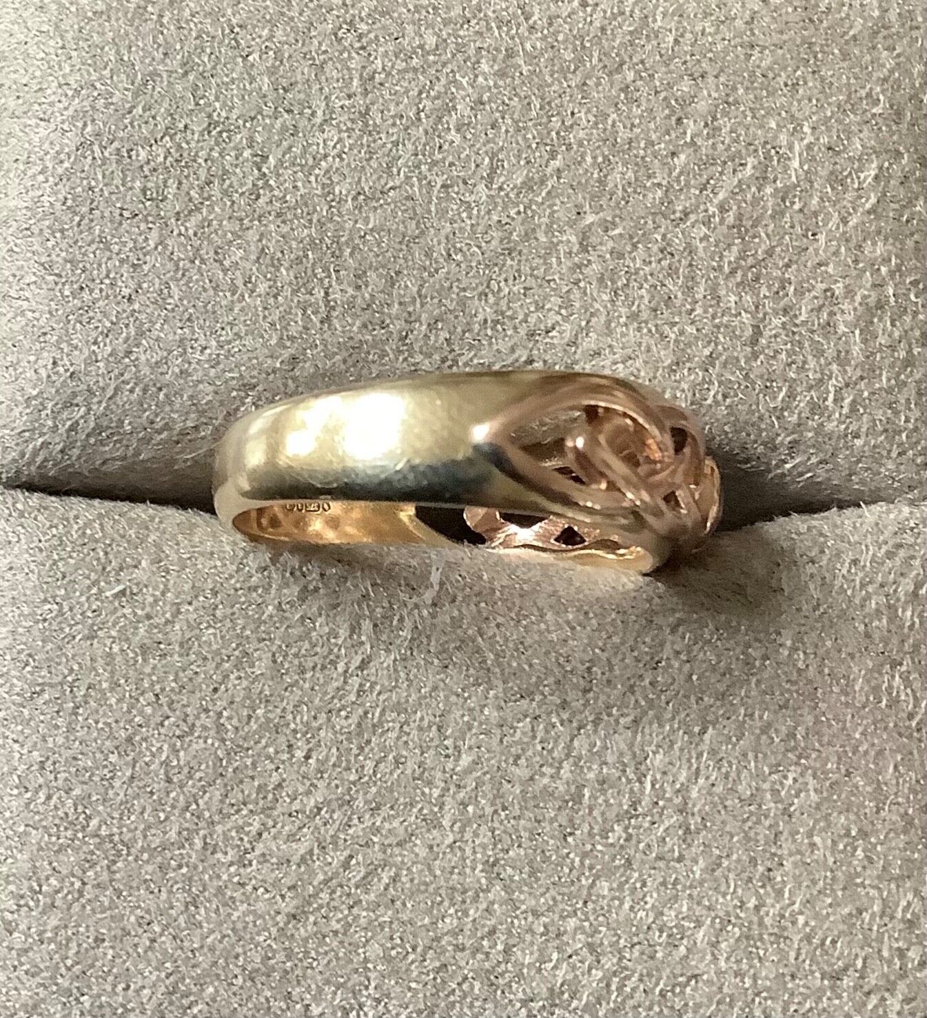 Clogau 9ct Pink Sapphire Celtic Lovers Weave ring size M yellow and rose gold