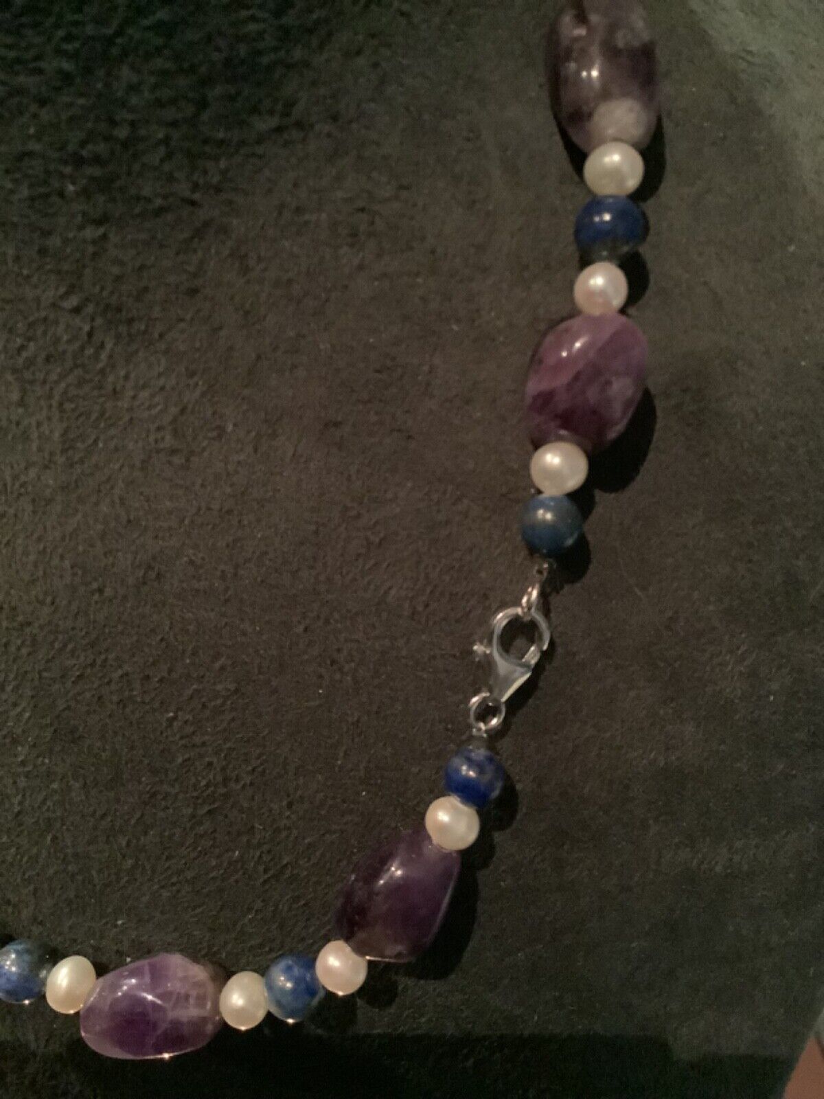 925 amethyst lapis lazuli and pearl bead necklace silver 18"