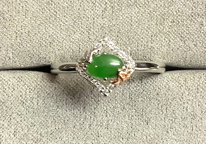 Clogau Ivy Leaves green jasper and white topaz ring size R silver and rose gold