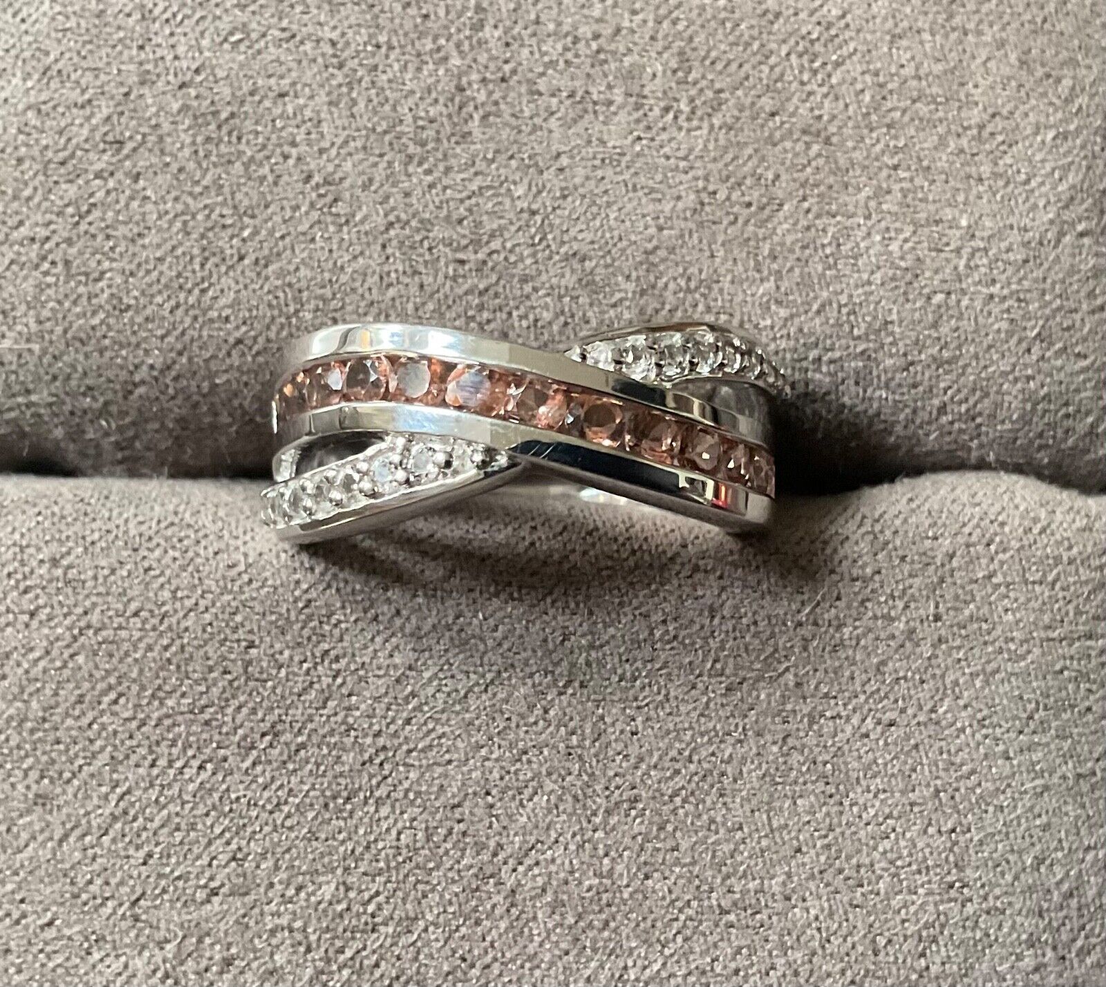 925 Andalusite and zircon channel set cross over ring size N1/2 sterling silver