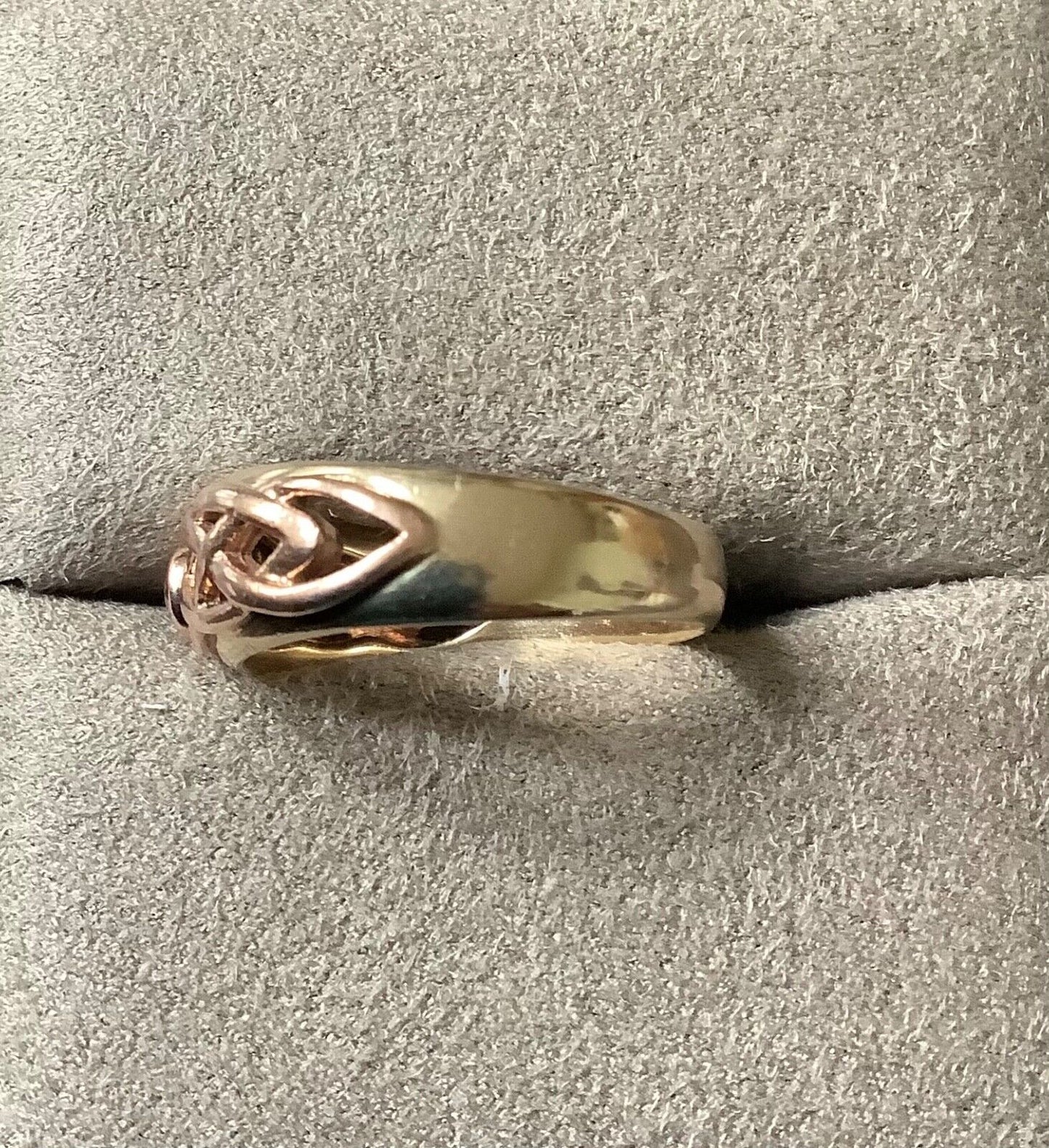Clogau 9ct Pink Sapphire Celtic Lovers Weave ring size M yellow and rose gold