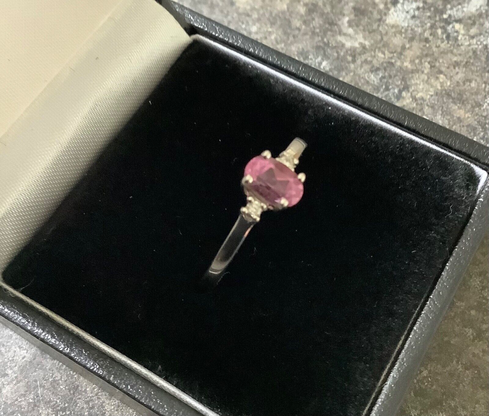 9ct Pink Cuprian Tourmaline and diamond ring size N-N1/2 white gold certificate