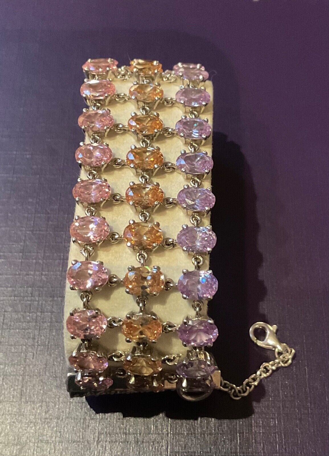 925 multicolour gemstone three row bracelet sterling silver hallmarked 18cm